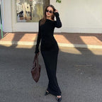 Women's OffshoulderLong-sleeve Figurehugging Pleated Maxi Dress