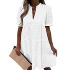 Lace Solid Color V-Neck High-End A-Line Dress
