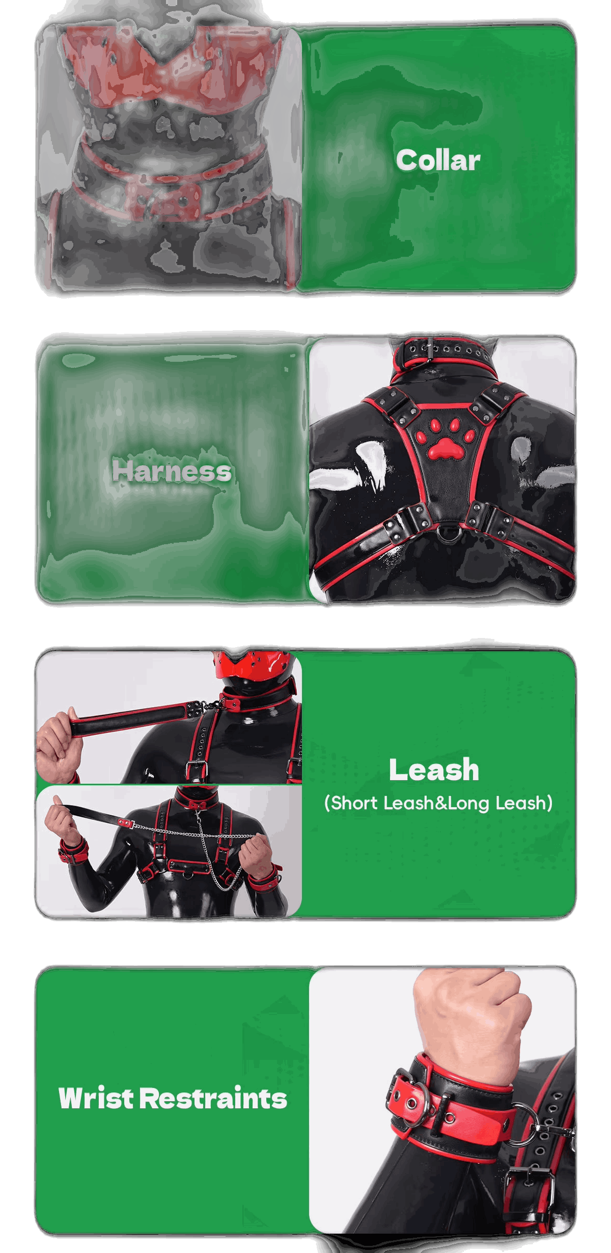 Furrjoi Harness, Cuff, Collar, Lead Underwear Bundle Red