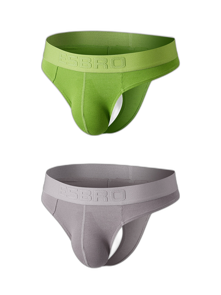 2 Pack Men's Ribbed Butt-Lifting U-Pouch Sexy Thong