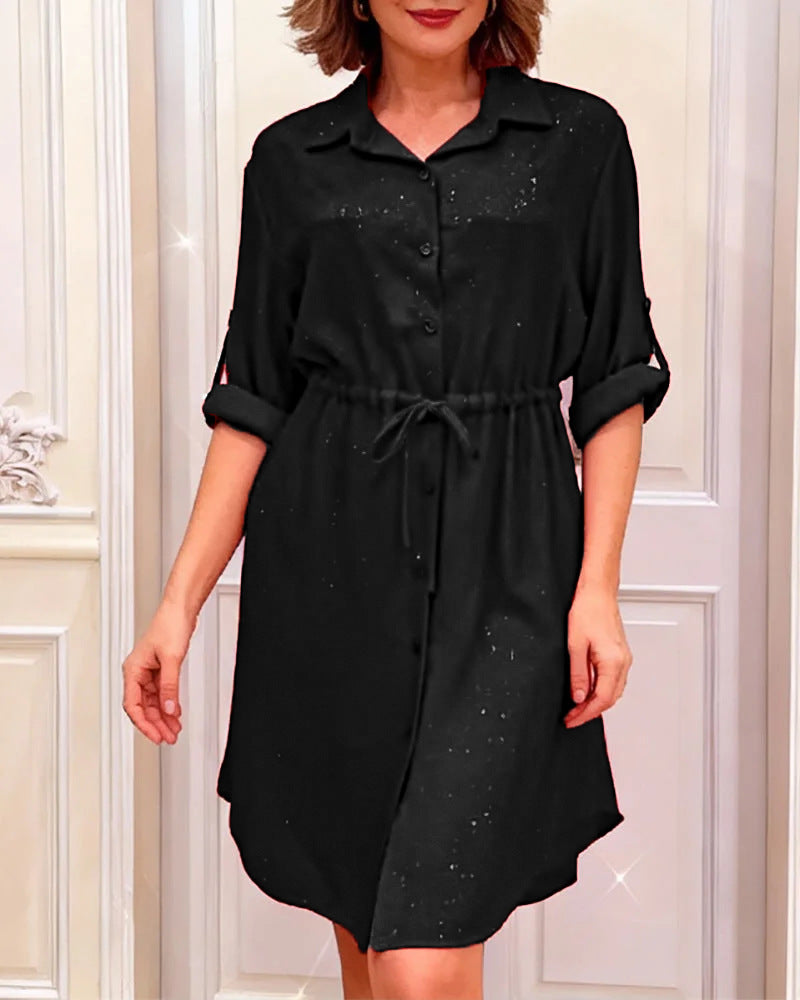 Elegant Dusting Commuter Single-Breasted Multi-Button Solid Color Dress