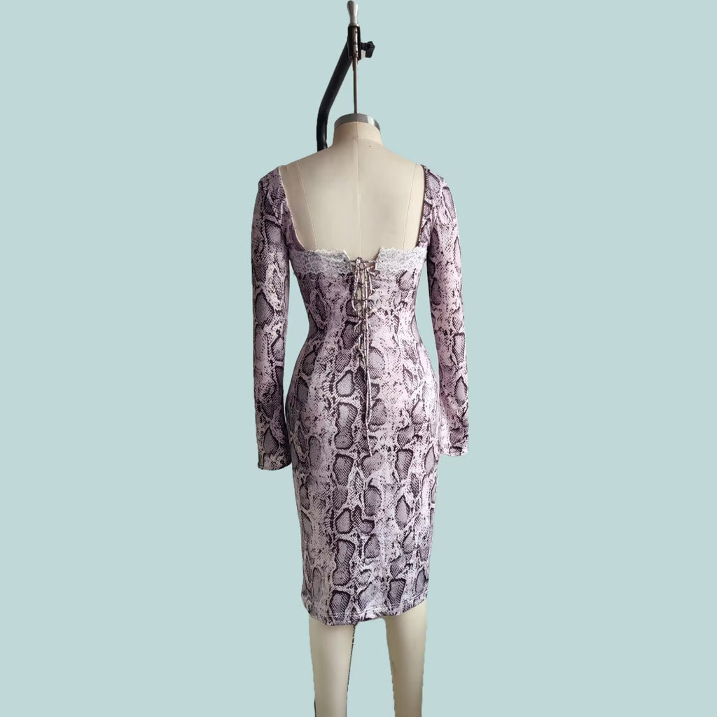 Digital Printed Sexy Slim Fit Lace Dress