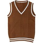 Women's Waistcoat V-neck Striped Stitching Casual Knitted Sweater