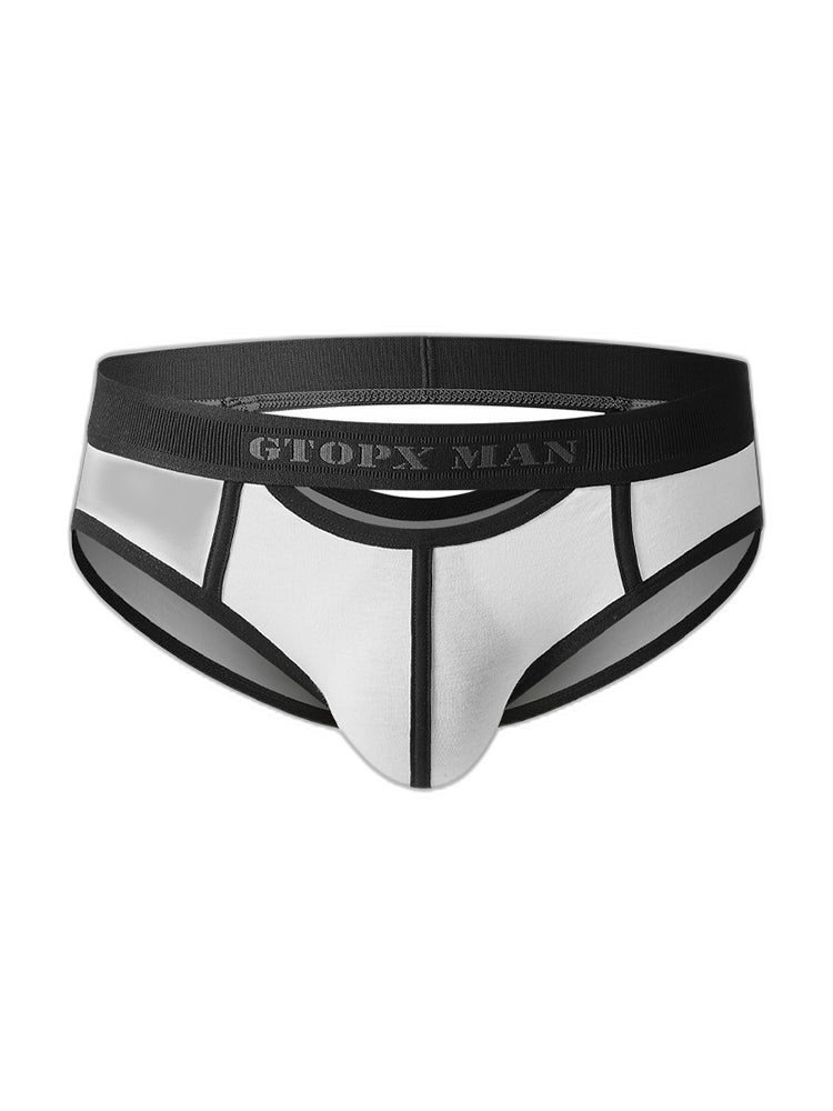 Men’s Spliced Lines U Convex Pouch Cotton Briefs