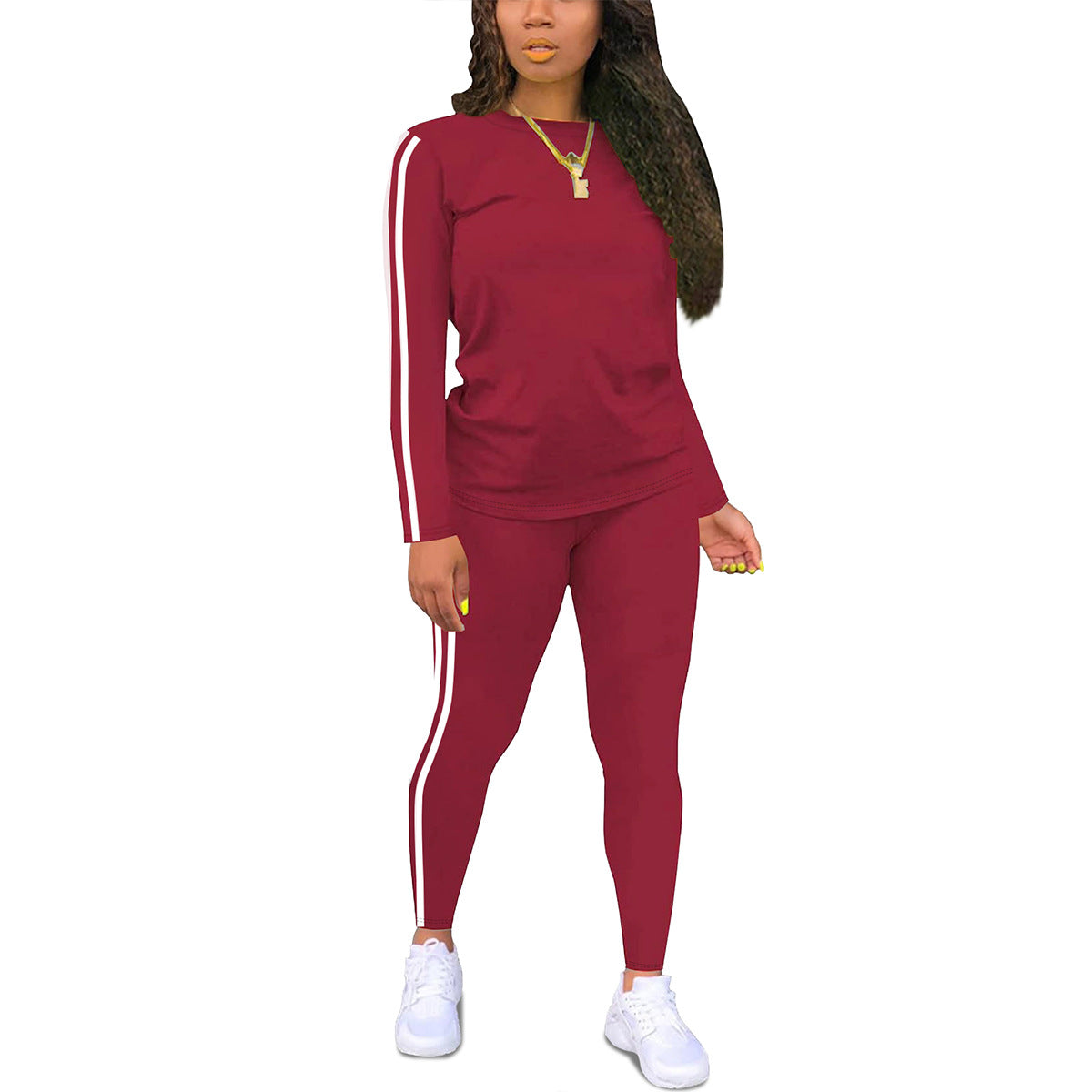 Women's Round-neck Long-sleeve Top And Pants Two-piece Set
