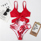 Leaf Print Swimsuit Ladies Tight One-piece Swimsuit