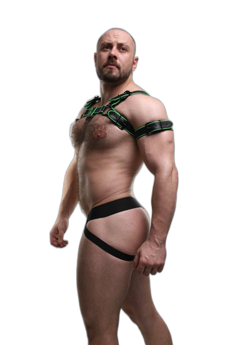 ruff GEAR Leather Bulldog Reflector Harness Black Neon Green