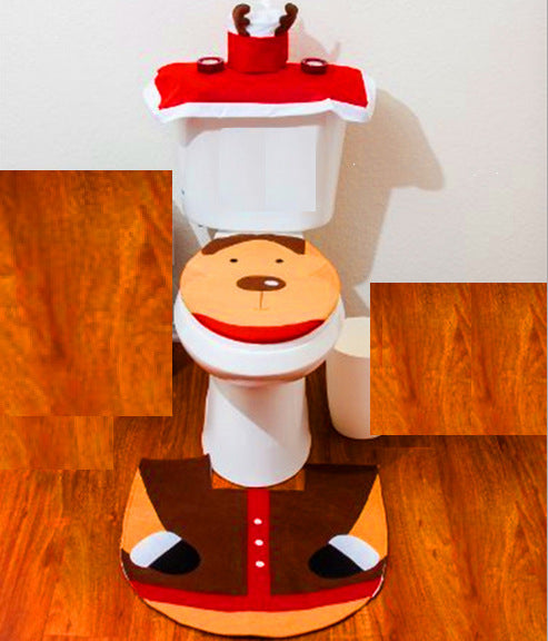 Christmas Bathroom Toilet Set - 3-Piece Festive Decor with Santa, Snowman, Elf & Reindeer Designs