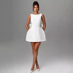 Fashion Big-Bowed Pearls Backless Dress Summer Slim Sleeveless A-line Dresses For Party Evening Women's Clothing