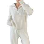 Turtleneck Zipper Lapel Pullover Long Sleeve Sweater Wide Leg Pants Two-piece Set
