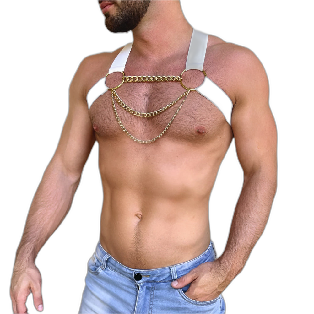 Elastic Chest Harness with Gold Chains