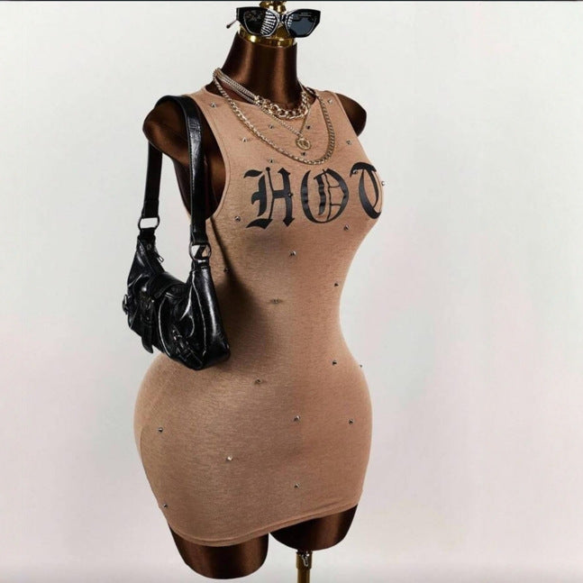Fashionable Printed Trendy Slim-fit Sexy Waist-cinching Short Skirt Dress