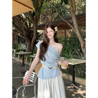 Women's Layered Outerwear Boat-neck Short-sleeve Knit Top