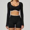 Seamless Color-blocking Yoga Set With Hollow Back And High-waist Fitness Wear