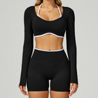 Seamless Color-blocking Yoga Set With Hollow Back And High-waist Fitness Wear
