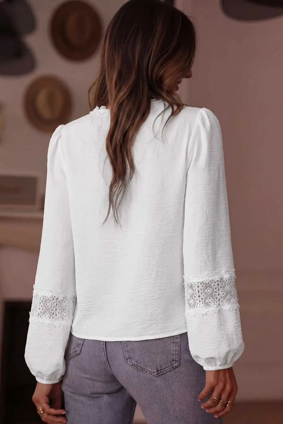 White Guipure Lace Frill Sleeve Blouse Women UK | Elegant