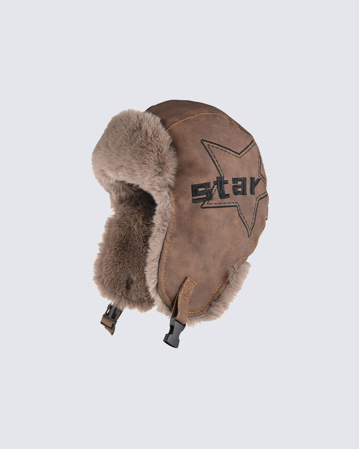 Vintage Leather Earflap Aviator Hat