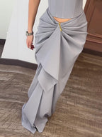 Strapless Top & Pleated Long Skirt Suit