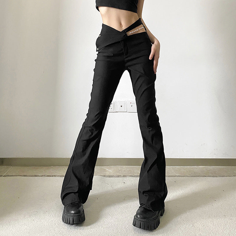 Hipster Street Hollow-out Fashion High Waist Slimming Pearl Chain Casual Trousers