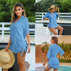 European And American Drawstring Blouse Collar Beach Jacket Head Bikini