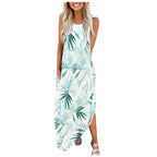 Printed Irregular Hem Sleeveless Sleeve Length Dress
