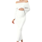 Knitted Stretch Maternity Dress Slim-Fit Long Gown