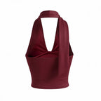 Deep V-neck Ruched Slim-fit Backless Short Womens Top