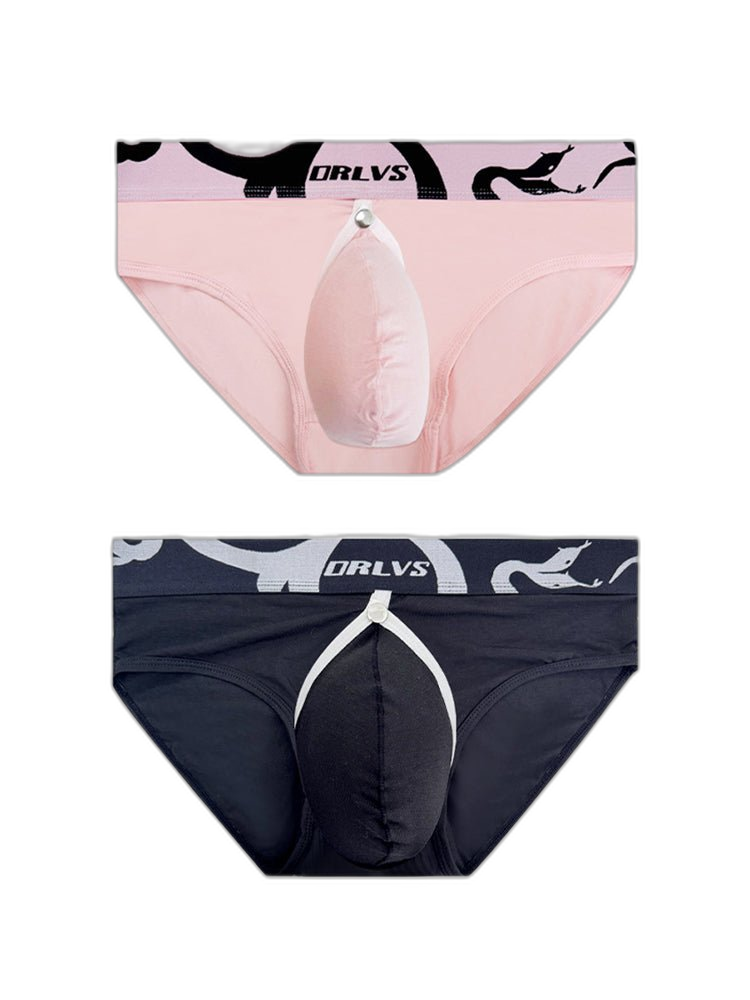2 Pack Men's Detachable Pouch Open-Crotch Breathable Modal Soft Briefs
