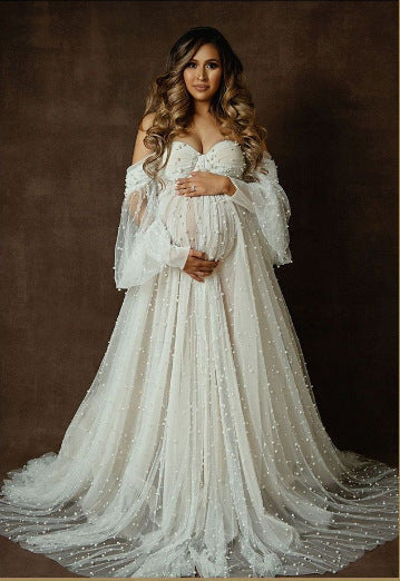 Sequined Off-Shoulder Mesh Patchwork Maxi Dress