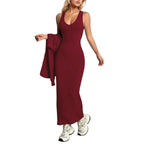 Elegant Commuter-style Light Mature Knitted Slip Dress Two-piece Set