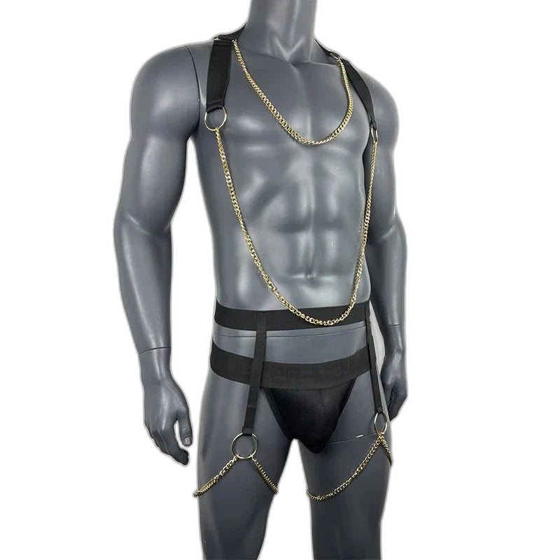 Full Body Elastic Harness with Chains & Jockstrap