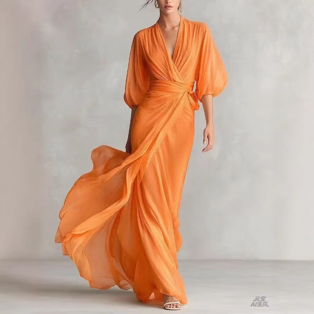 European And American-style Slim-fit Long Dress For Women