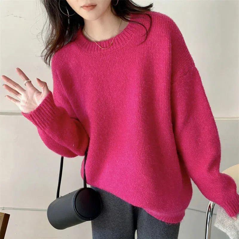 Thickened Loose-fitting Crew-neck Laid-back Style Sweater For Women