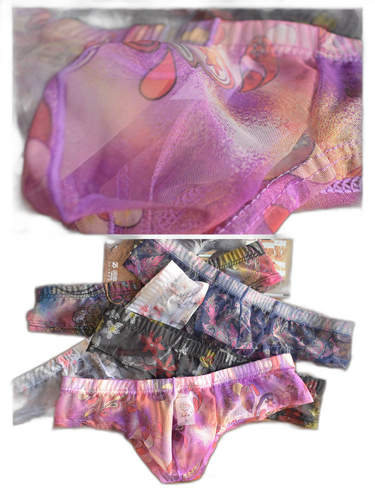 4-pack Men's Lace Print Sheer Mesh Bohemian Boxer Briefs