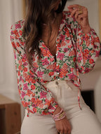 Women's Retro Colorblock Rose Embroidered Shirt Top