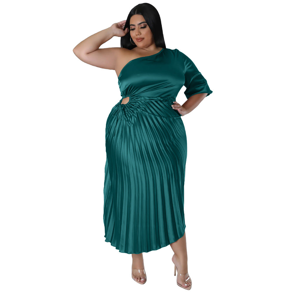 Fashionable And Sexy Off-the-shoulder Drawstring Pleated Dress