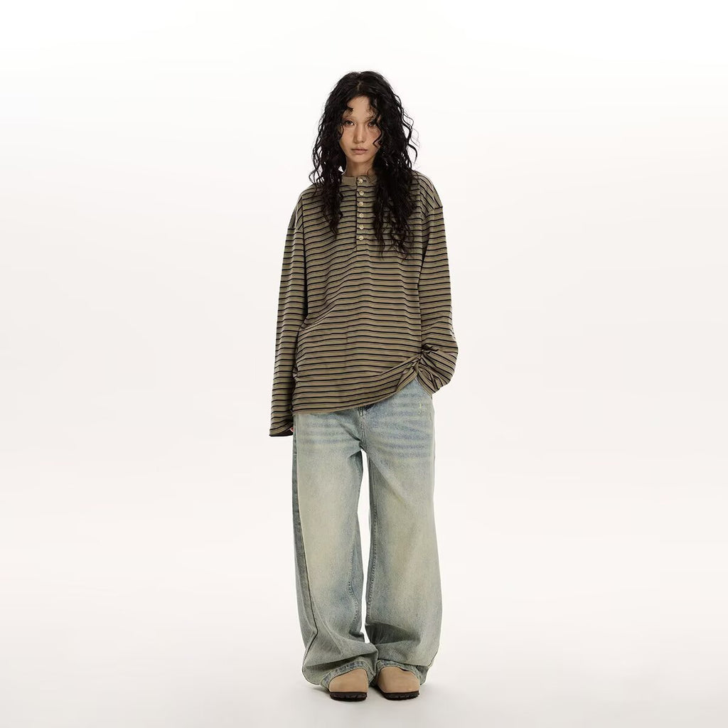 Women's Cotton Simple Loose Casual Striped Long-Sleeve Top