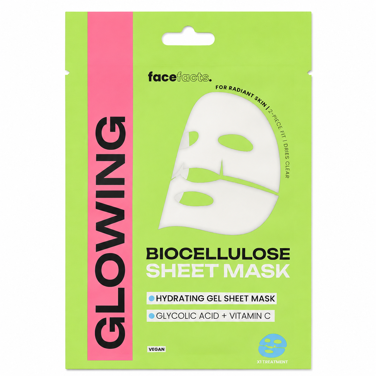 Glowing Biocellulose Sheet Mask – Hydrating Face Mask with Glycolic Acid & Vitamin C