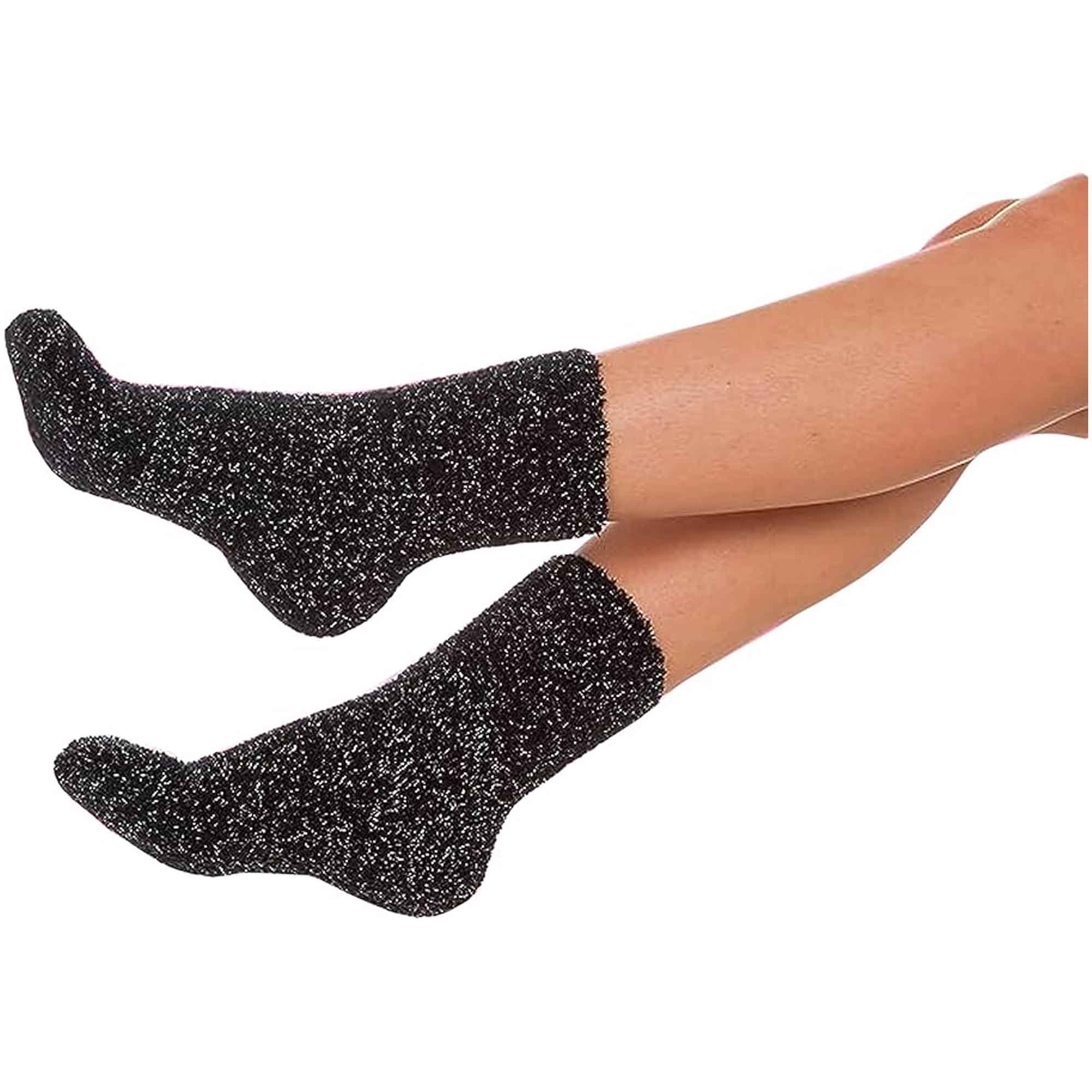 Sock Stack Womens Slipper Socks Fluffy Warm Fuzzy cosy 4 Pack Purple Black UK Size 4-8
