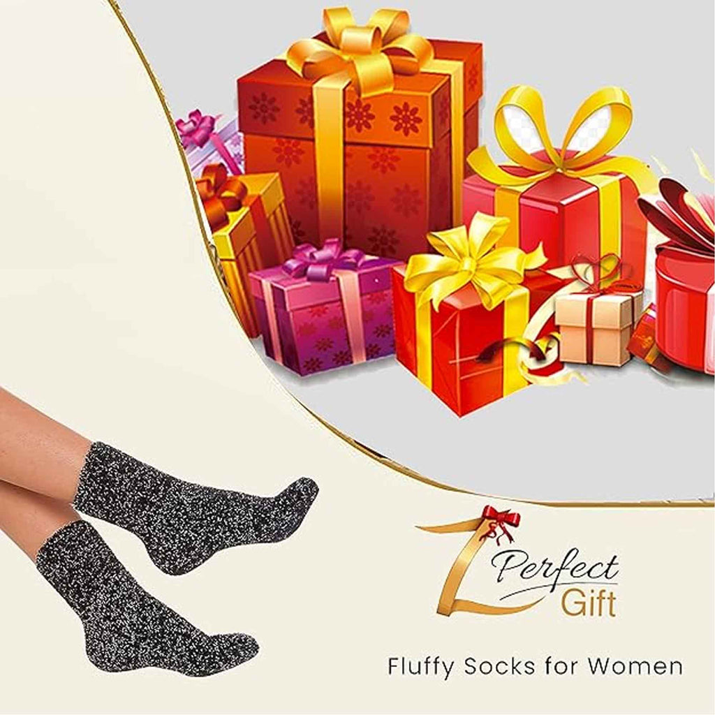 Sock Stack Womens Slipper Socks Fluffy Warm Fuzzy cosy 4 Pack Purple Black UK Size 4-8