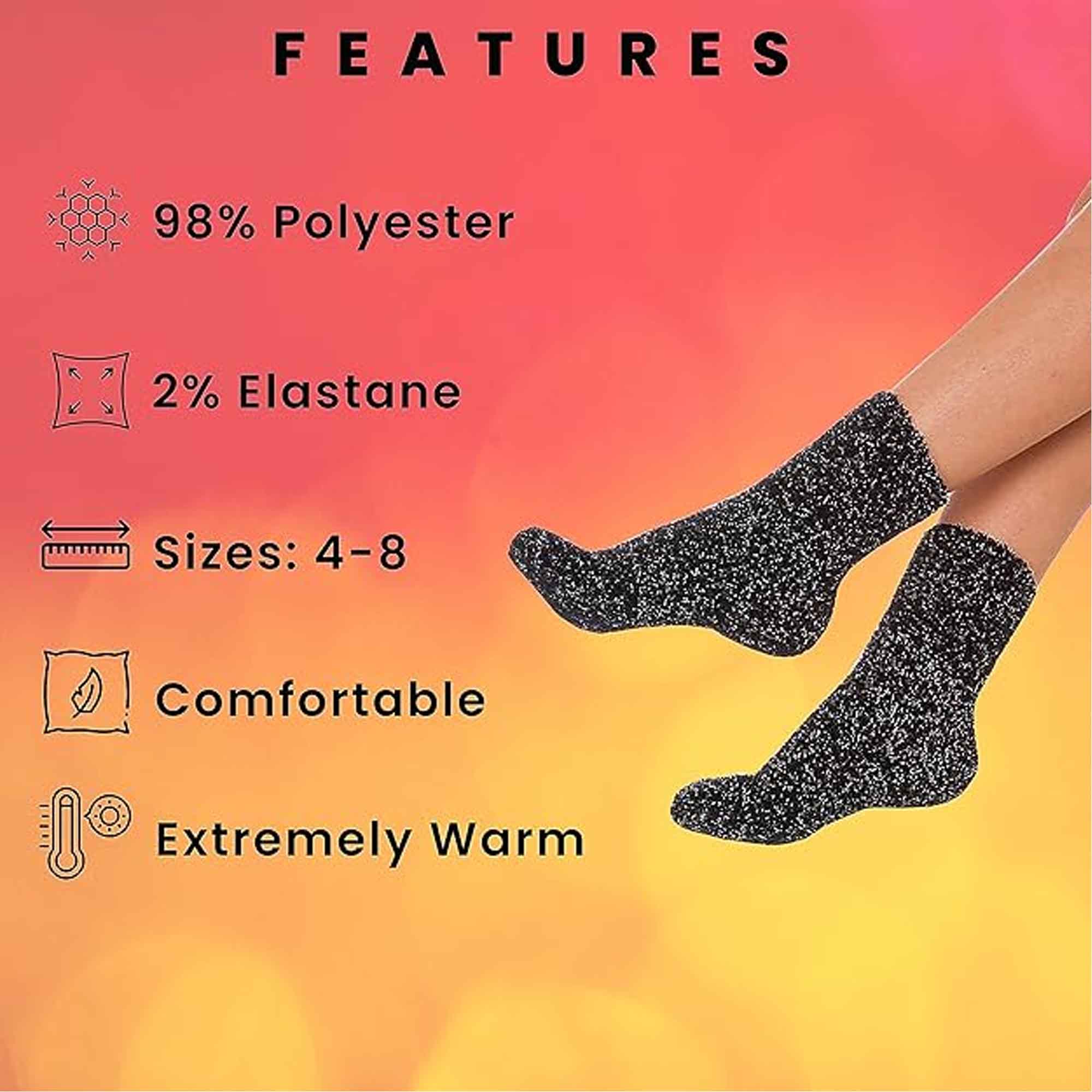 Sock Stack Womens Slipper Socks Fluffy Warm Fuzzy cosy 4 Pack Purple Black UK Size 4-8