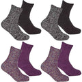 Sock Stack Womens Slipper Socks Fluffy Warm Fuzzy cosy 4 Pack Purple Black UK Size 4-8