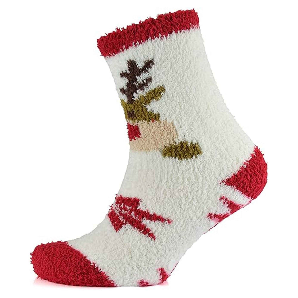 Sock Stack Ladies Christmas Slipper Socks Non Skid Gripper Soles 4 Pack Rudolph Super Soft Non-Slip Indoor Sock