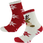 Sock Stack Ladies Christmas Slipper Socks Non Skid Gripper Soles 4 Pack Rudolph Super Soft Non-Slip Indoor Sock