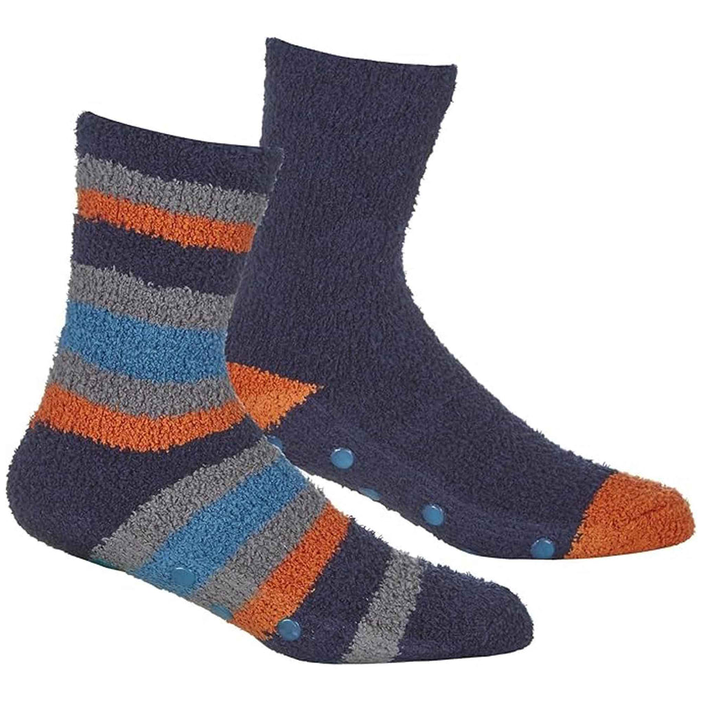 Sock Stack Men's Striped Fluffy Slipper Socks 4 Pack Warm Fleece Non-Skid Gripper Soles Tall Design Winter Slipper UK 6-11