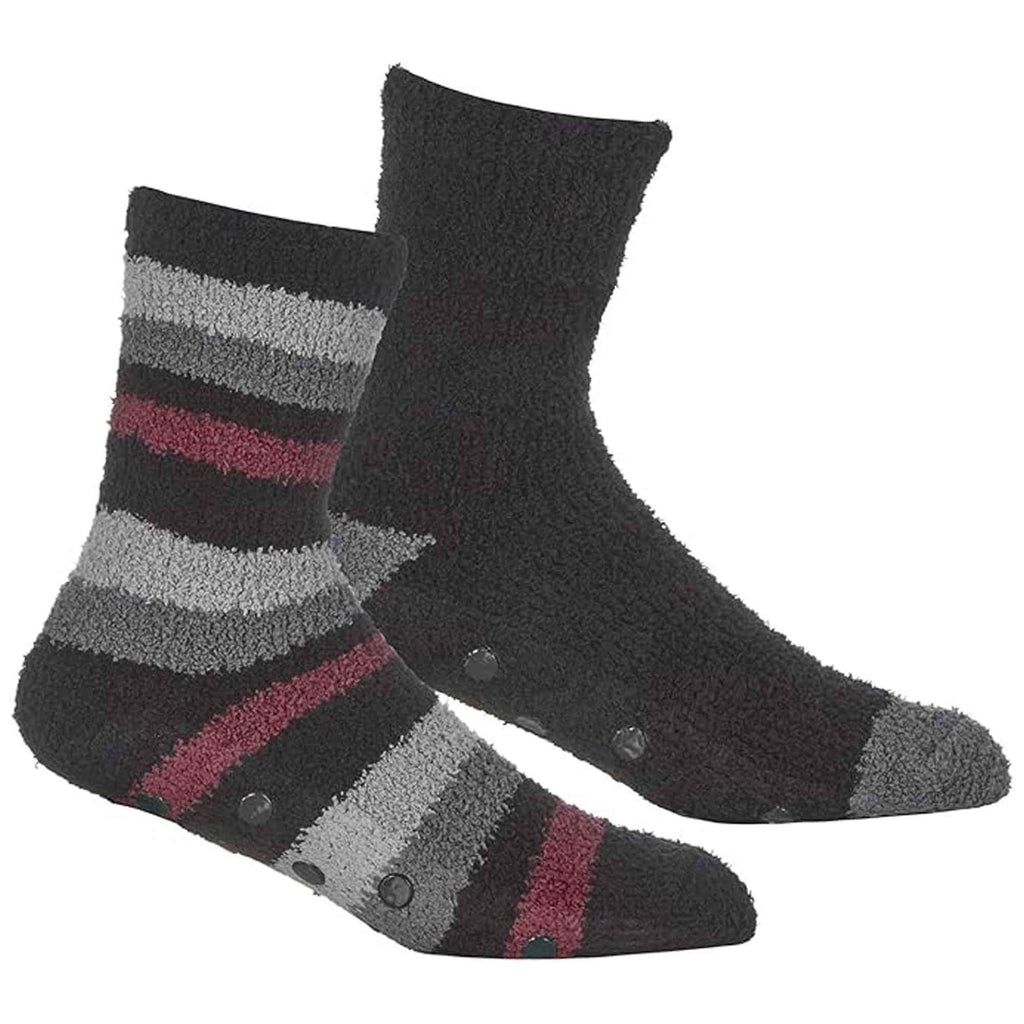 Sock Stack Men's Striped Fluffy Slipper Socks 4 Pack Warm Fleece Non-Skid Gripper Soles Tall Design Winter Slipper UK 6-11