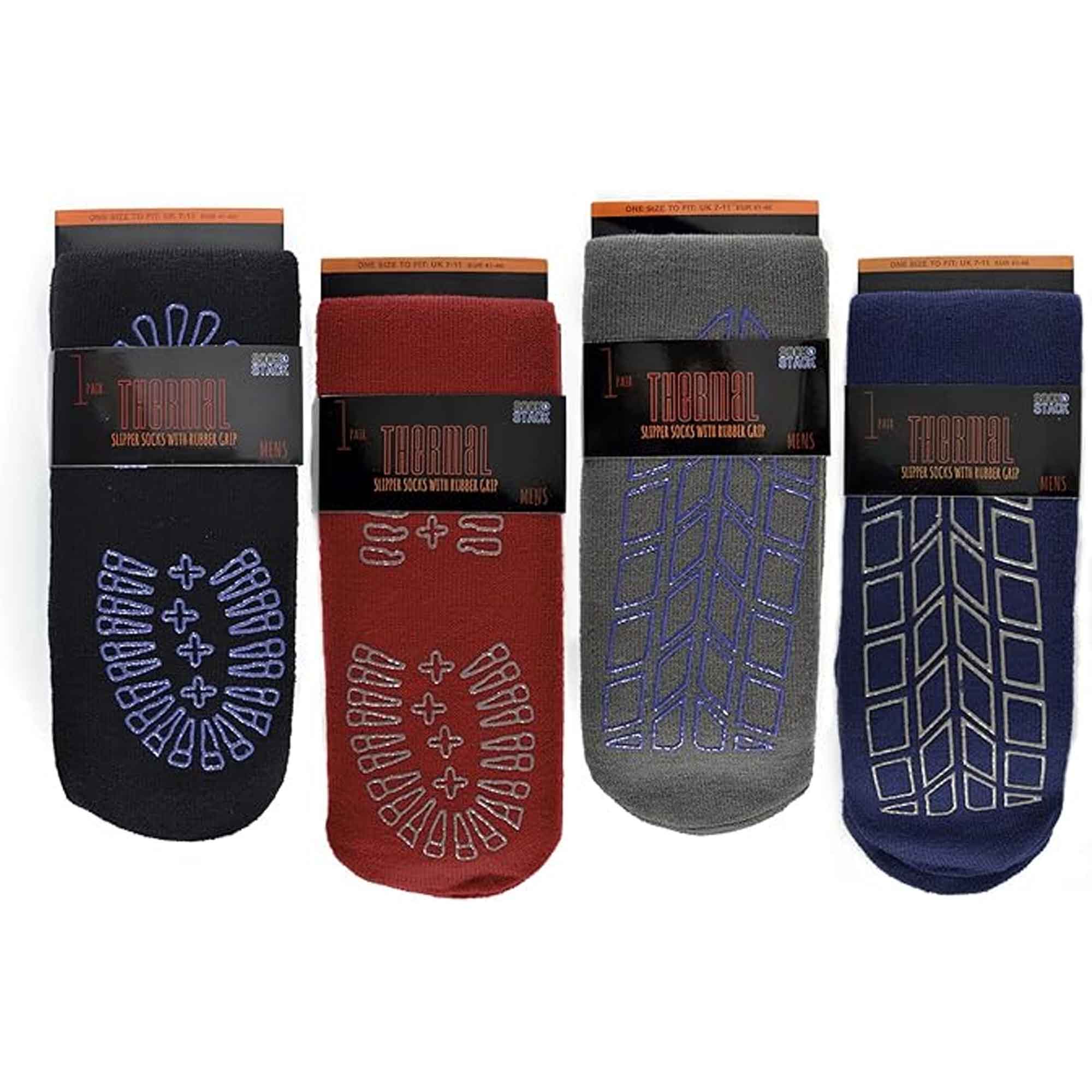 Sock Stack Men's Thermal Slipper Socks 4 Pairs Non Slip Grips Thick Fleece Lined Winter