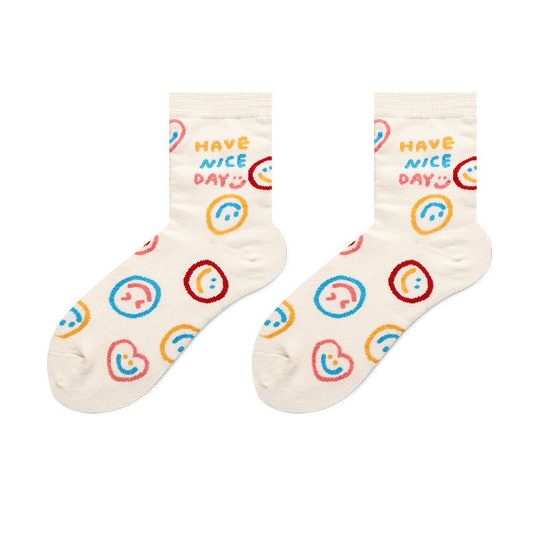 Socks Female Japanese Cute Cartoon Hand-painted  Stockings Korean Version