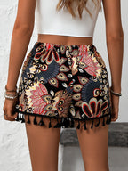 Women's Elegant Paisley Print Tassel Shorts