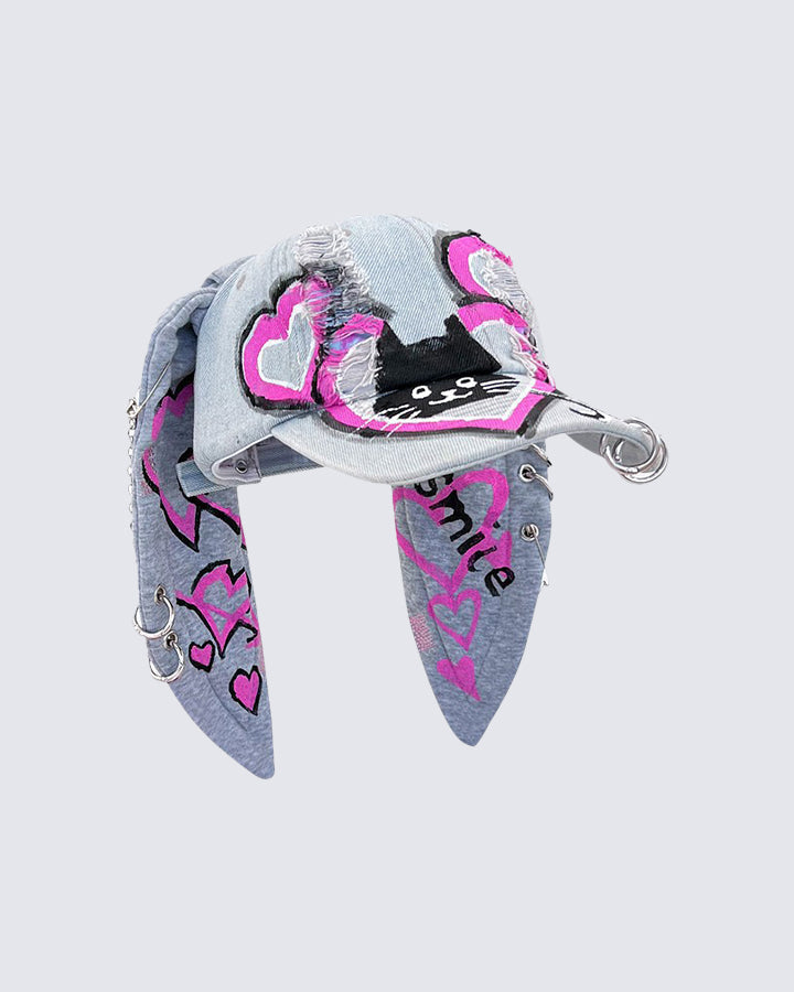 Wasteland Bunny Ear Distressed Denim Baseball Cap